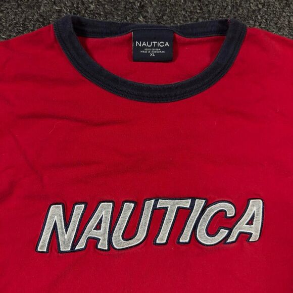 Nautica Long Sleeve Tee Men’s XL Red Cotton Embroidered Logo Vintage - Picture 3 of 5